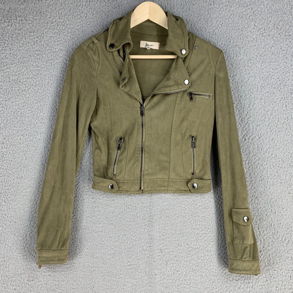 JKT Vegan Jacket Women XS Faux Suede Zip Moto‎ Cropped Y2K